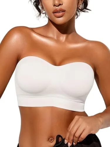 cuteio strapless bras for women invisible wire free push up bandeau top anti slip design with removable adjustable clear straps multi way wear for wedding party dress white xl
